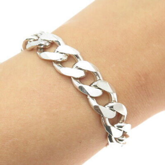 925 Sterling Silver Vintage Italy Cuban Link Bracelet 8.75